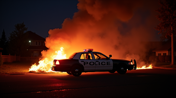 Attaque Incendiaire sur une Voiture de Police à Hollywood Capturée sur Vidéo de Surveillance