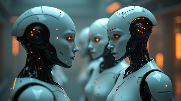 Deux Robots Contemplent l'Étrange Héritage des Humains